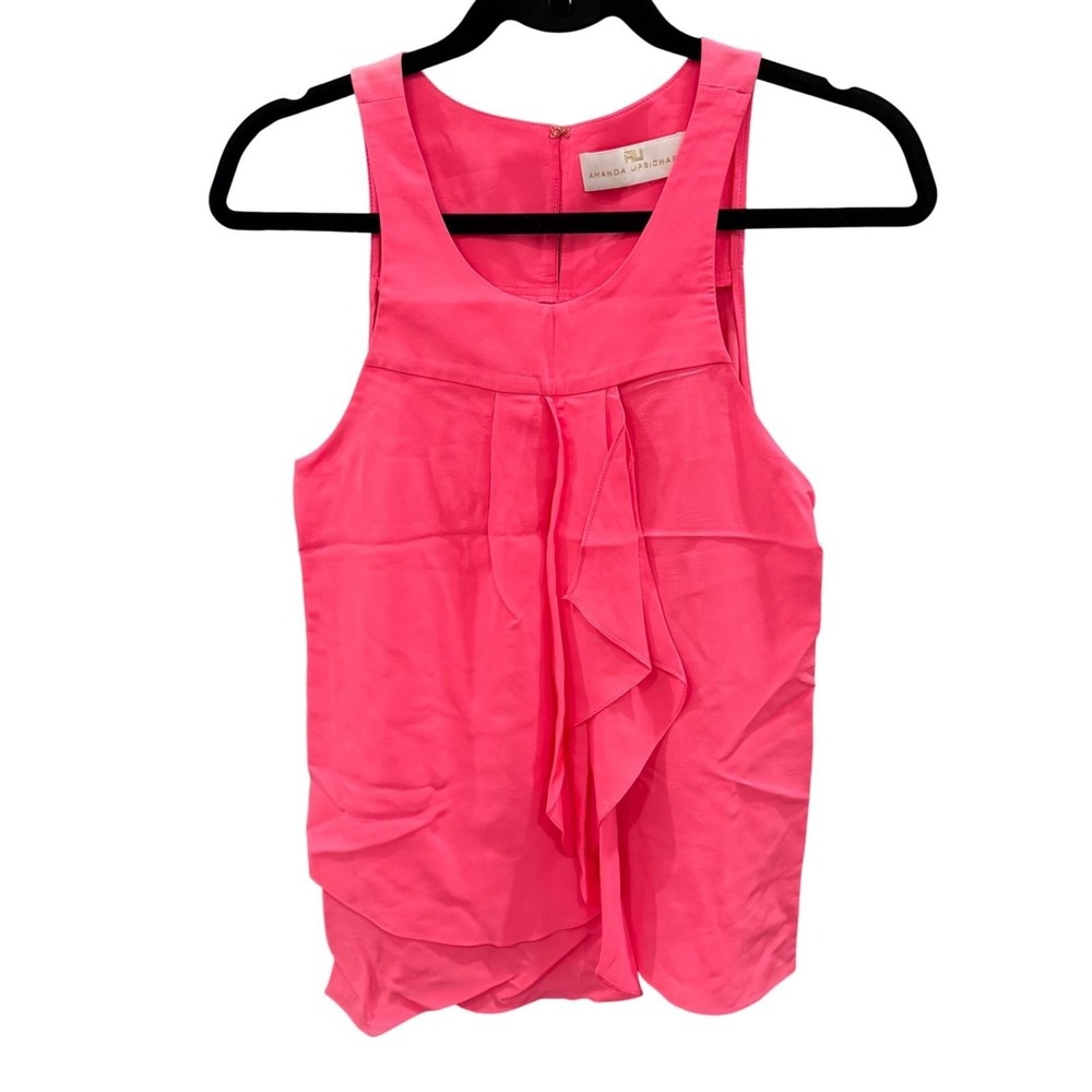 Amanda Uprichard Ruffle Tank Top Women Pink Ruffle Silk P/XS